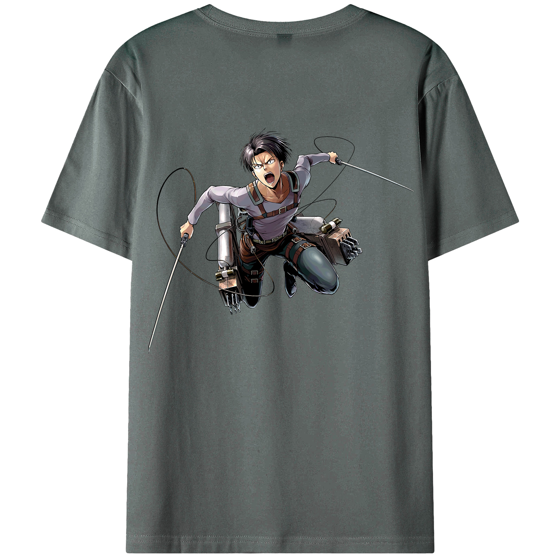 （画像用） 進撃の巨人 リヴァイ·アッカーマン Attack on Titan Levi Ackerman 綿100％ メンズ半袖Tシャツ（バックプリント） 通気性